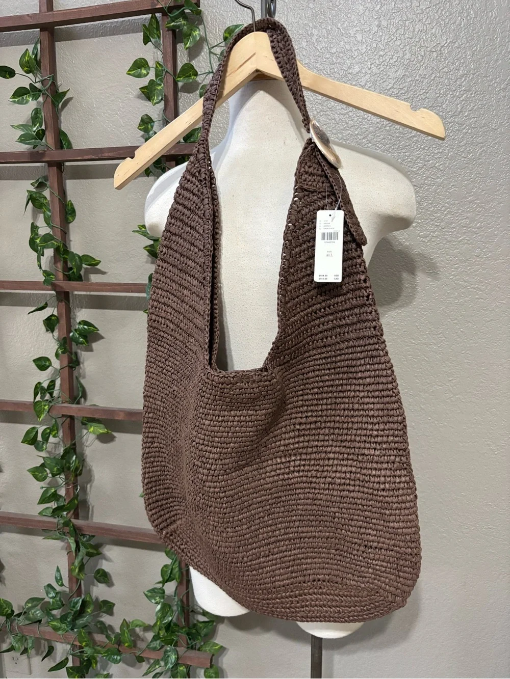 NEW! Anthropologie Love Knot Slouchy Bag - Raffia Buckle Edition in Chocolate